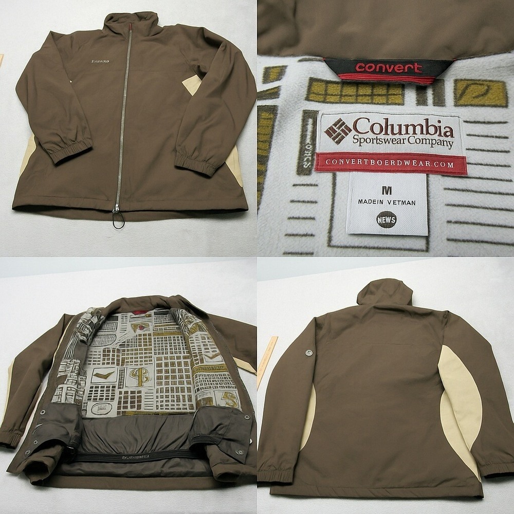 Columbia Convert Jacket Men Medium Brown Fleece Lined Full Zip Windbreaker